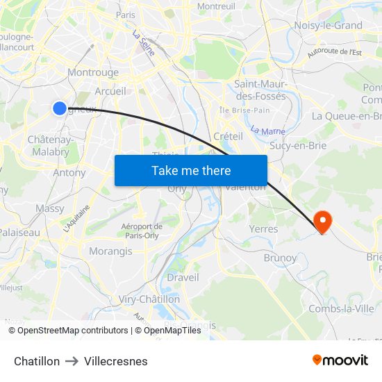 Chatillon to Villecresnes map