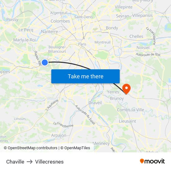 Chaville to Villecresnes map