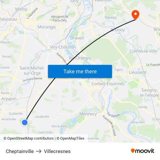 Cheptainville to Villecresnes map