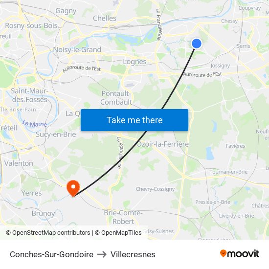 Conches-Sur-Gondoire to Villecresnes map