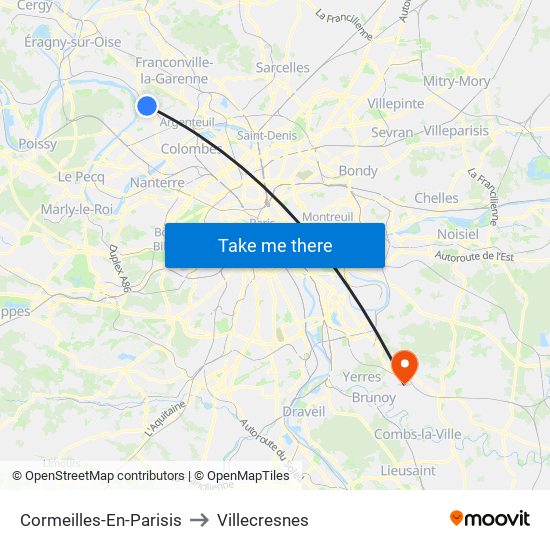 Cormeilles-En-Parisis to Villecresnes map