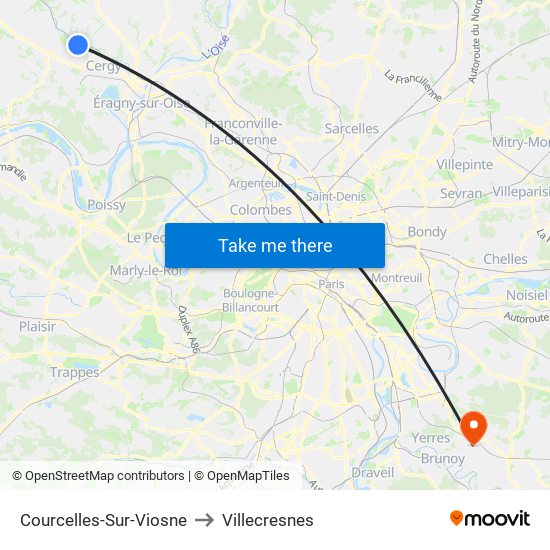 Courcelles-Sur-Viosne to Villecresnes map