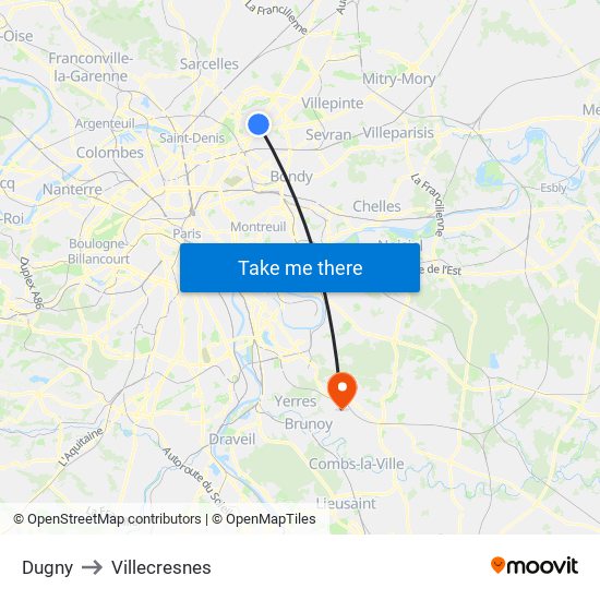 Dugny to Villecresnes map