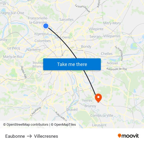 Eaubonne to Villecresnes map
