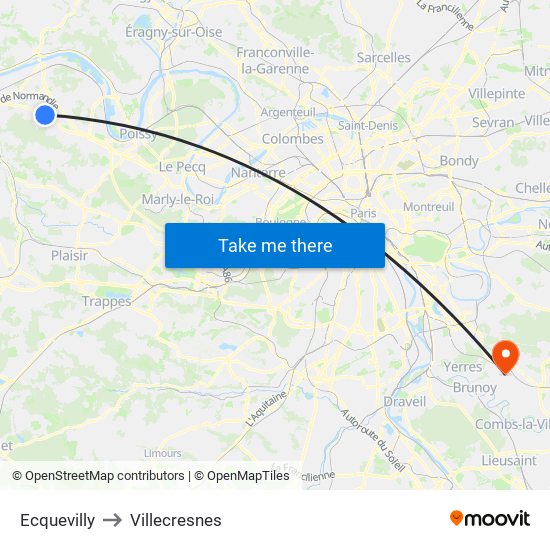 Ecquevilly to Villecresnes map