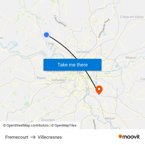 Fremecourt to Villecresnes map