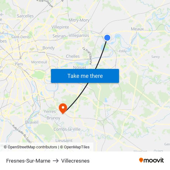 Fresnes-Sur-Marne to Villecresnes map