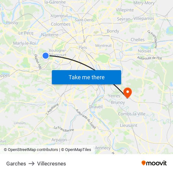 Garches to Villecresnes map