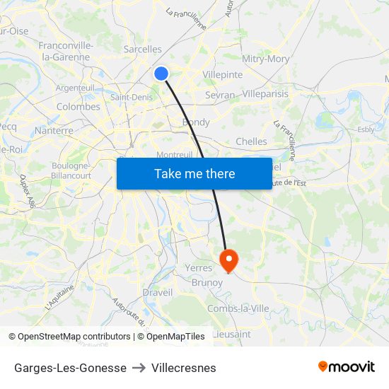 Garges-Les-Gonesse to Villecresnes map