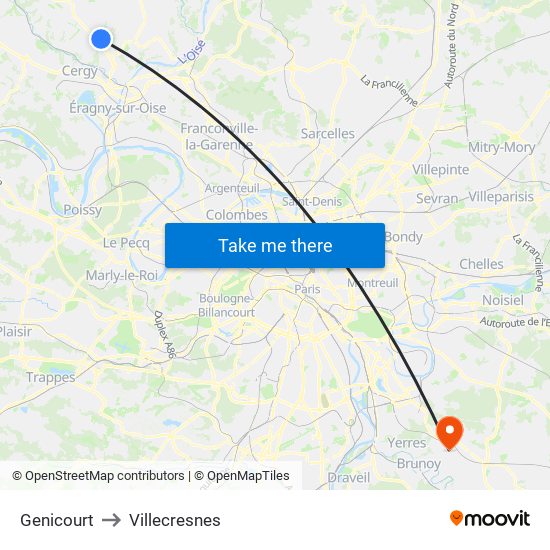 Genicourt to Villecresnes map