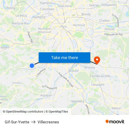 Gif-Sur-Yvette to Villecresnes map