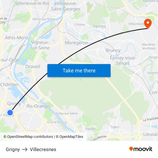 Grigny to Villecresnes map