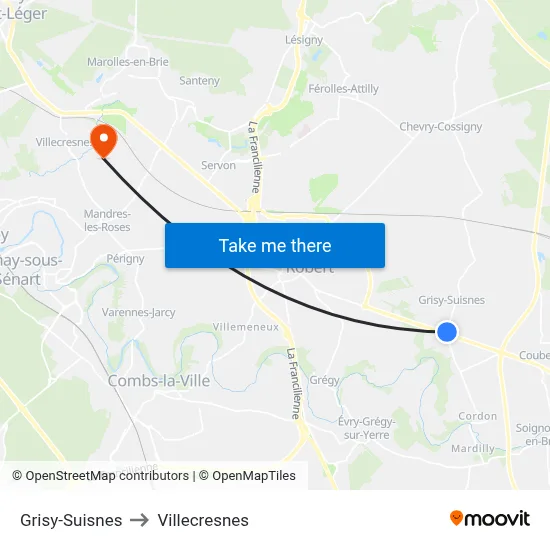 Grisy-Suisnes to Villecresnes map