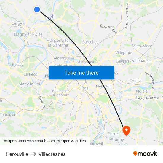 Herouville to Villecresnes map