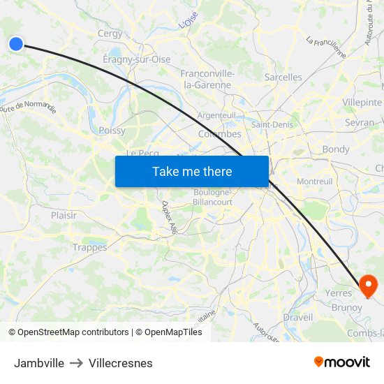 Jambville to Villecresnes map