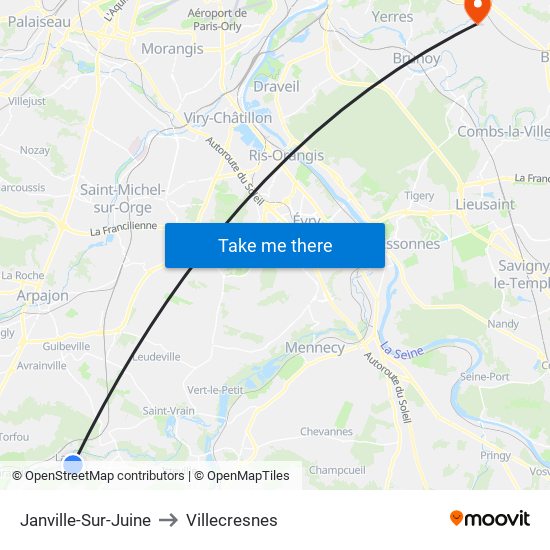 Janville-Sur-Juine to Villecresnes map