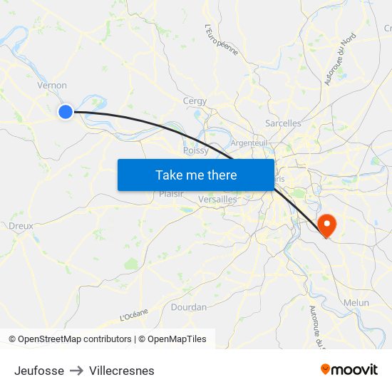 Jeufosse to Villecresnes map