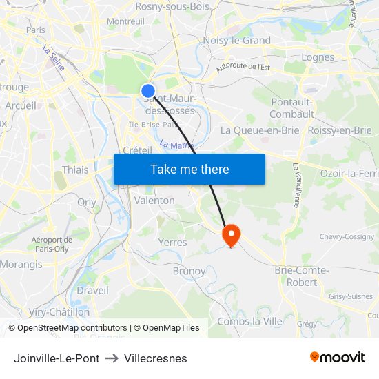 Joinville-Le-Pont to Villecresnes map