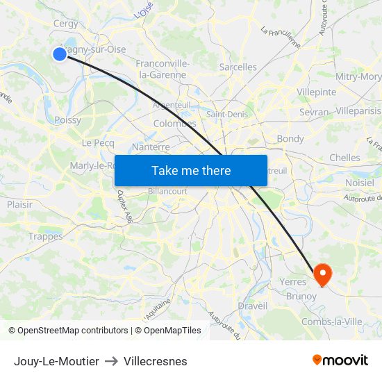 Jouy-Le-Moutier to Villecresnes map