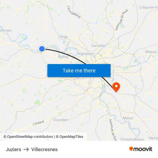 Juziers to Villecresnes map