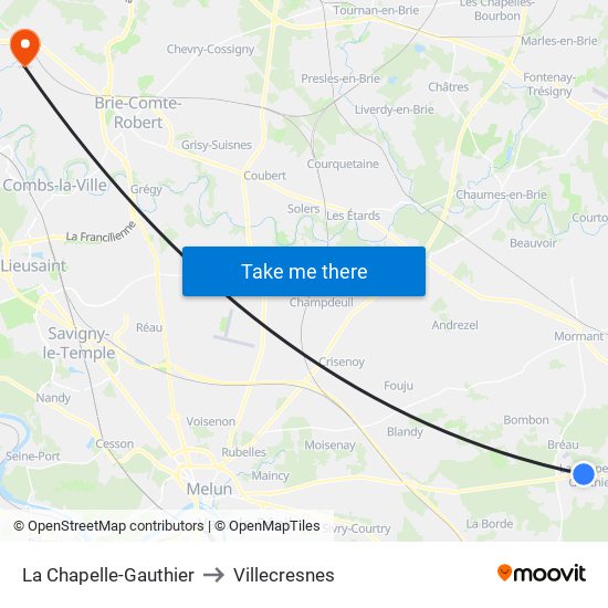 La Chapelle-Gauthier to Villecresnes map