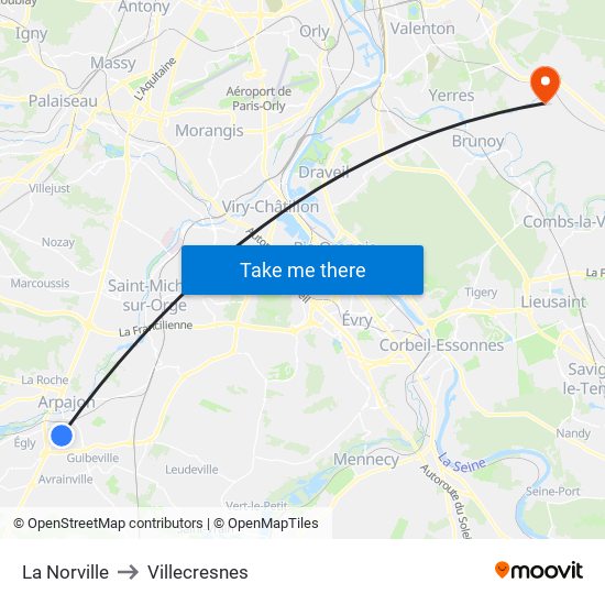 La Norville to Villecresnes map