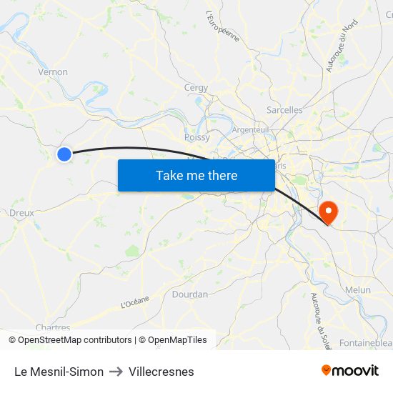 Le Mesnil-Simon to Villecresnes map