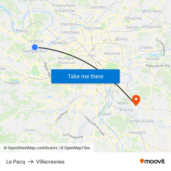 Le Pecq to Villecresnes map