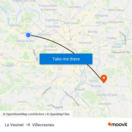 Le Vesinet to Villecresnes map