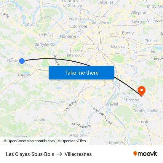 Les Clayes-Sous-Bois to Villecresnes map