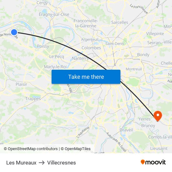 Les Mureaux to Villecresnes map