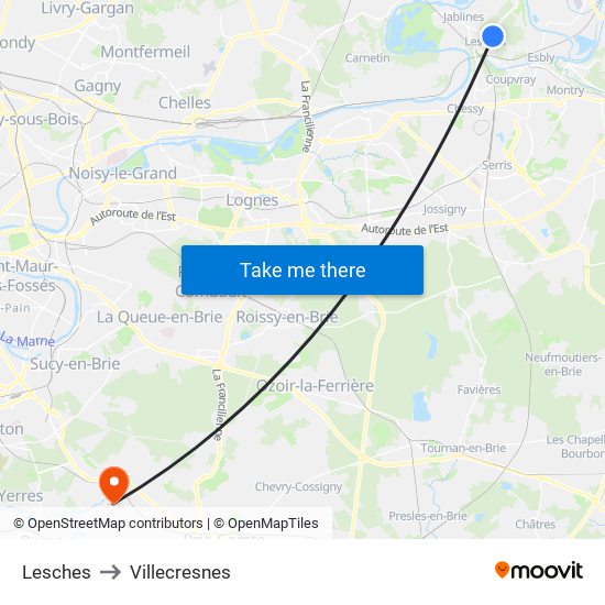 Lesches to Villecresnes map