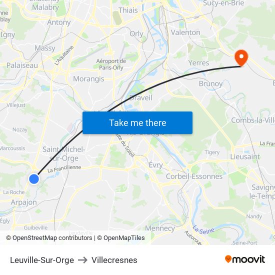 Leuville-Sur-Orge to Villecresnes map