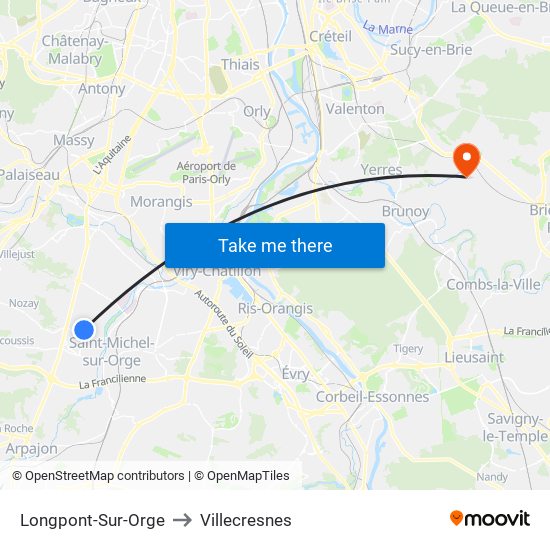 Longpont-Sur-Orge to Villecresnes map