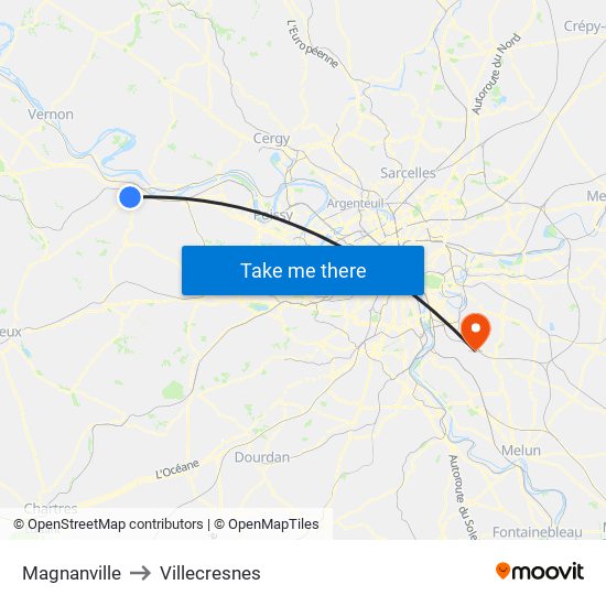 Magnanville to Villecresnes map