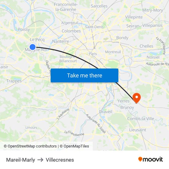 Mareil-Marly to Villecresnes map