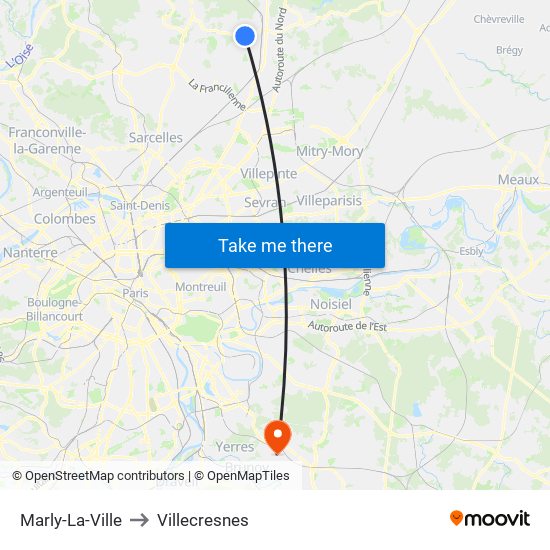 Marly-La-Ville to Villecresnes map