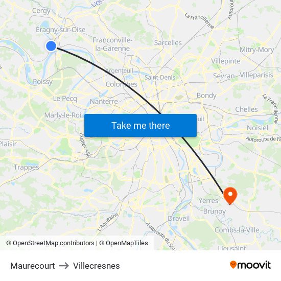 Maurecourt to Villecresnes map