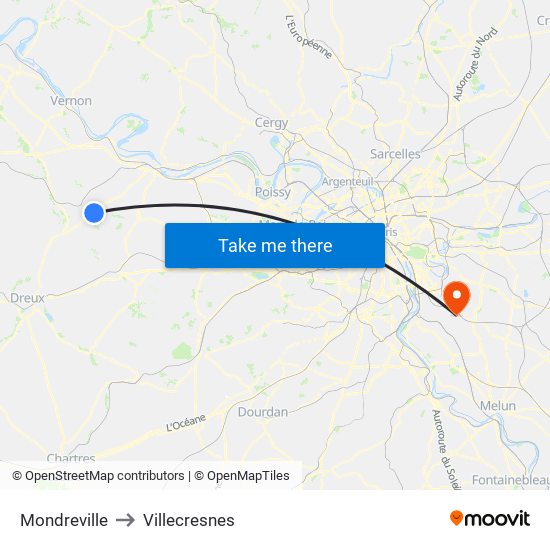 Mondreville to Villecresnes map