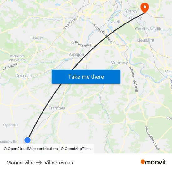 Monnerville to Villecresnes map