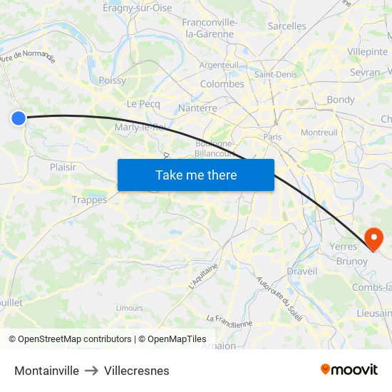 Montainville to Villecresnes map