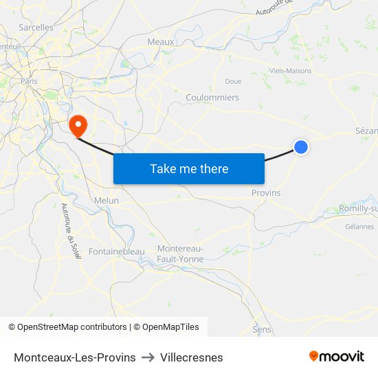 Montceaux-Les-Provins to Villecresnes map