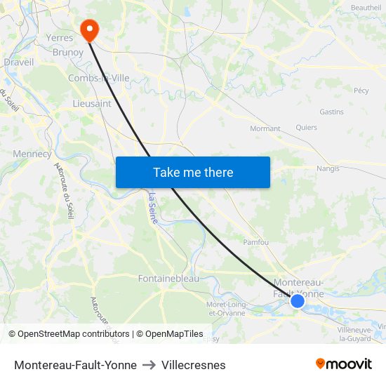 Montereau-Fault-Yonne to Villecresnes map