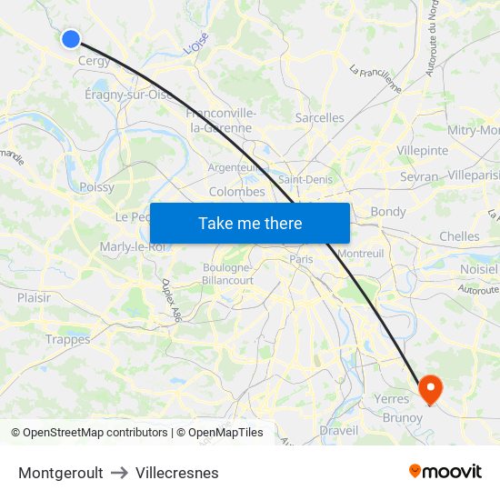 Montgeroult to Villecresnes map