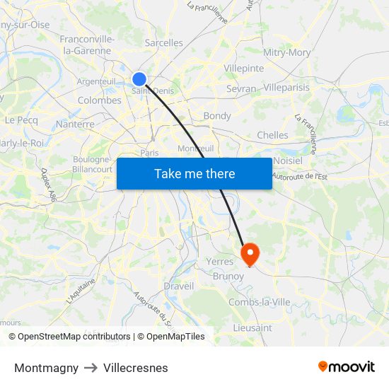 Montmagny to Villecresnes map
