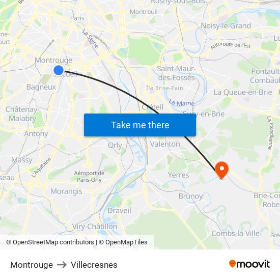 Montrouge to Villecresnes map