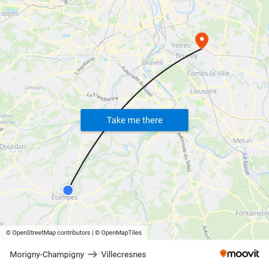 Morigny-Champigny to Villecresnes map