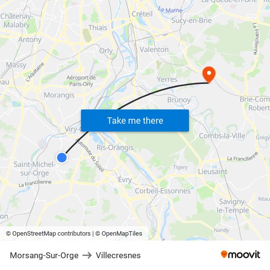 Morsang-Sur-Orge to Villecresnes map