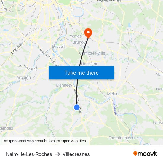 Nainville-Les-Roches to Villecresnes map