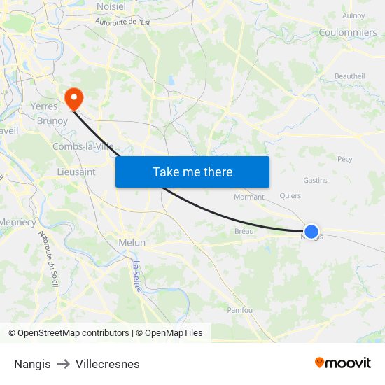 Nangis to Villecresnes map